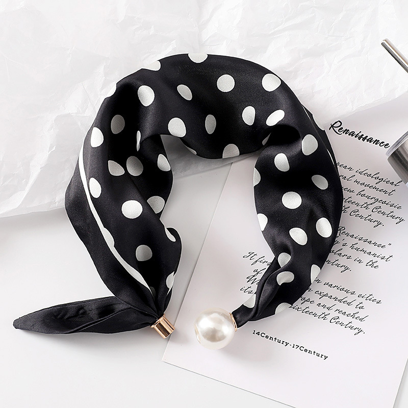 Silk Neck Scarf - Damen Neuer Seidenschal mit Perlenschnalle, Bedruckter