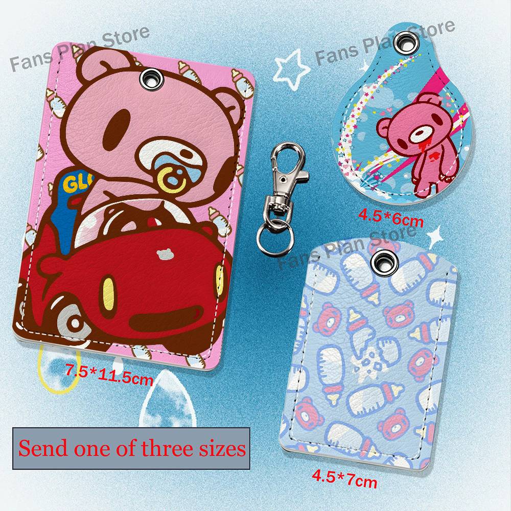 Lanyard Badge Holder - Cartoon G-Gloomy Bear Leder-Schlüsselanhänger mit Ausweishalter
